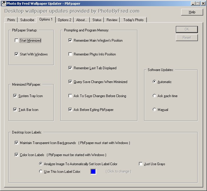illustration of the PbFpaper Options 1 (General Options) page